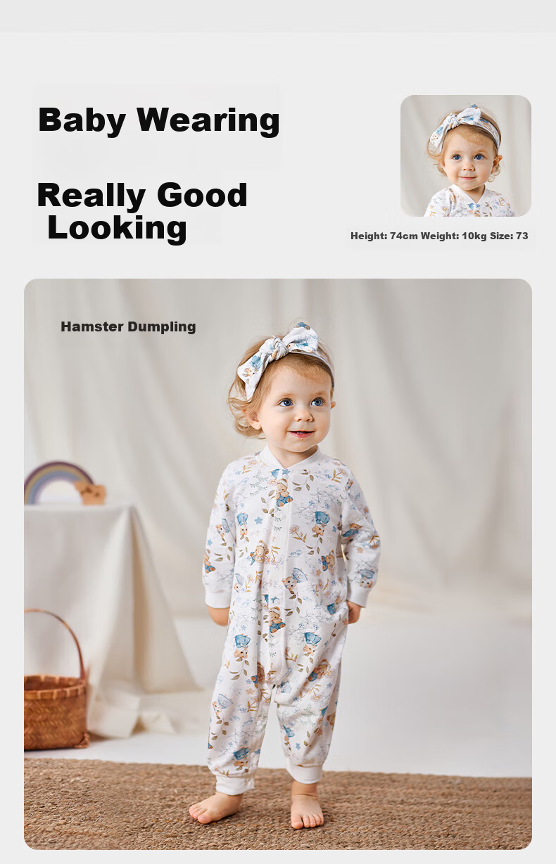 OUYUN Baby Romper Spring Autumn Four Seasons Newborn Jumpsuit Full Moon Crawling Suit Hamster + Flower Wall 73cm 30
