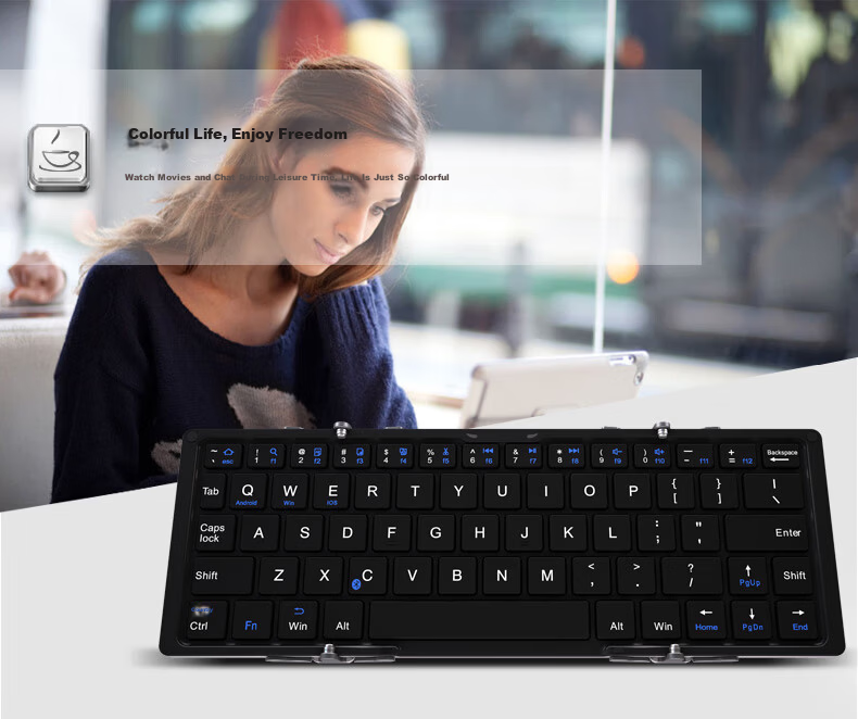 B.O.W Hangshi HB199 Foldable Bluetooth Keyboard Compatible with Apple iPad, Android, Huawei, Xiaomi Phones, Universal Silent Wireless Mini Portable Rechargeable Keyboard, Black Gray 10