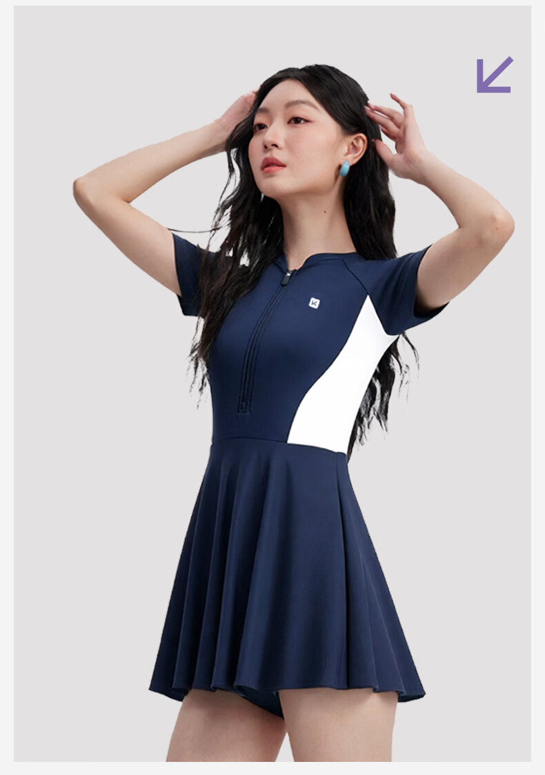 Keep Xiaomanyao Women's One-Piece Skirt Swimsuit Conservative Slimming Modest Hot Spring Vacation Swimsuit Navy Blue M 4