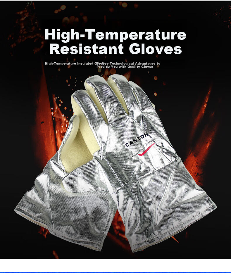 CASTONG NFRR15-34 High Temperature Resistant Gloves 300℃ Heat Insulation Industrial Anti-Scald Wear-Resistant Aluminum Foil 6