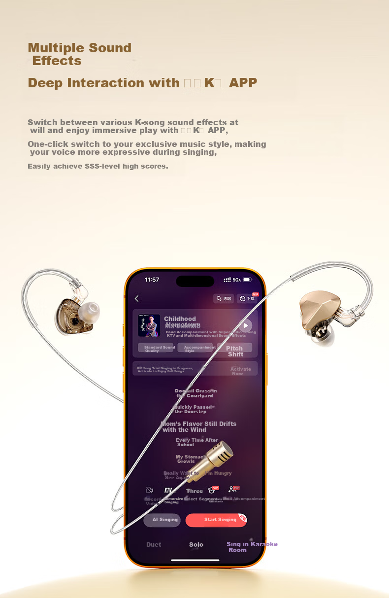 Quanmin K Ge Tencent Music Joint Custom Immersive Sound Computer Sound Card Wired Control K Song Headset Microphone Speaker with Scoring Live Singing Recording Kpods Pro - Gold 5