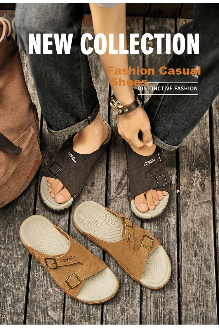 Bull Family Men's Summer New Outdoor Slippers Casual Breathable Beach Sandals Retro Versatile Roman Slippers 30