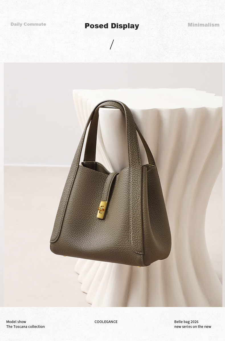 Belle Women's Handbag Mountain Shadow Series Basket Bag Gift-Quality Textured Genuine Leather Crossbody Tote BL878AX6 Gray 13