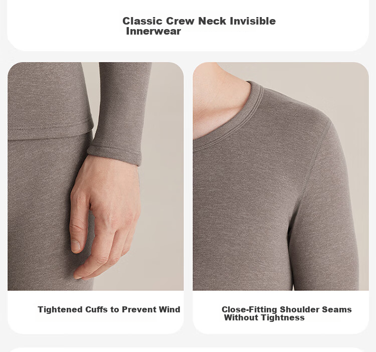 LangSha Men's Thermal Underwear Antibacterial Mite-Resistant Cashmere Silk Lightweight Crew Neck Double-Sided Fleece Autumn Top and Bottom Set 24