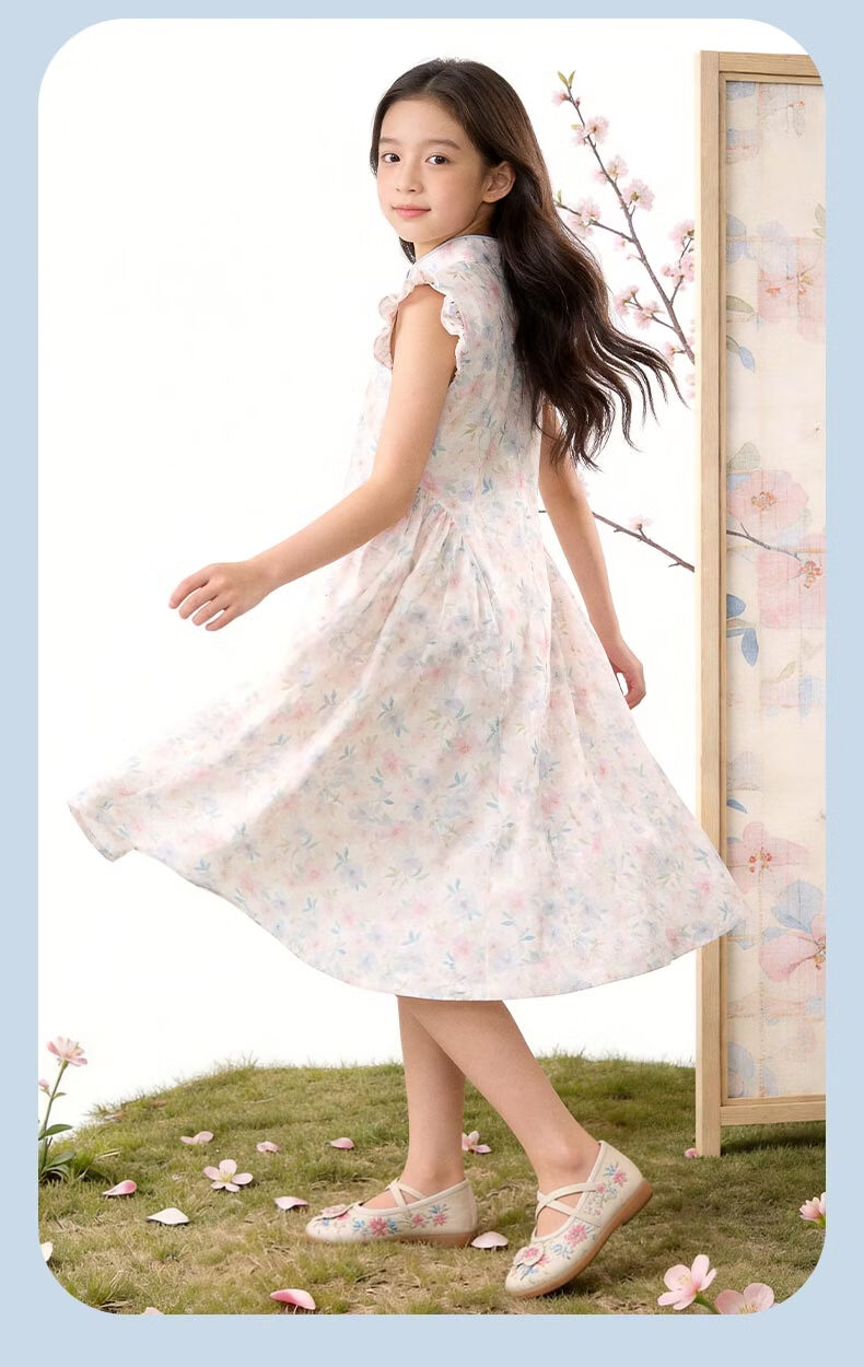 Disney Girls Dress Children's Qipao Hanfu Summer Thin New Chinese Style Princess Dress 10122 Pink Blue 170 8
