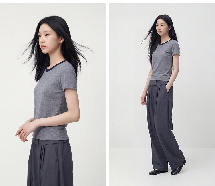 Semir Mall Same Style | Women's Summer Short Sleeve T-Shirt Color-Block Stitch Slim Fit 2026 Casual Pullover 101326100050 4