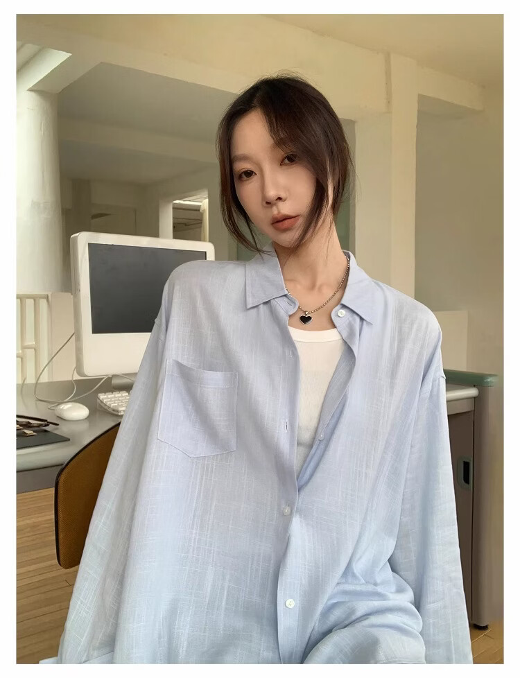 ICH MODE "Bangkok Holiday" Linen Shirt Women Lazy Style Physical Sun Protection Long Sleeve Shirt Linen Color L 18