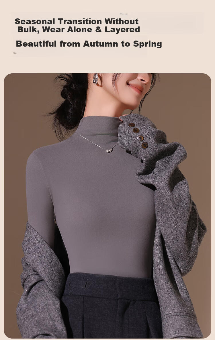 Urban Beauty Camellia Moisturizing Semi-Turtleneck Fleece-Lined Long Sleeve Base Layer Top for Women Autumn Winter High Elastic Soft Inner Wear 7