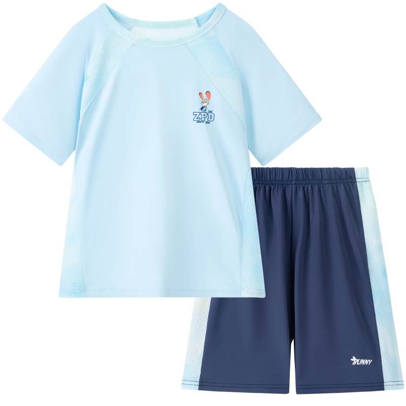 Disney Girls' Short Sleeve Sports Set Zootopia Ice Silk Sun Protection Quick-Dry T-Shirt Blue Size 160