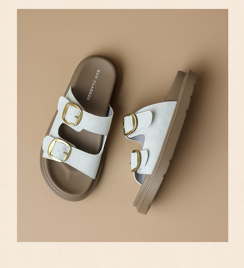 ZHR Birkenstock Women's Sandals 2026 Summer New Breathable Casual Slip-On Sandals AY352 Beige Size 35 30