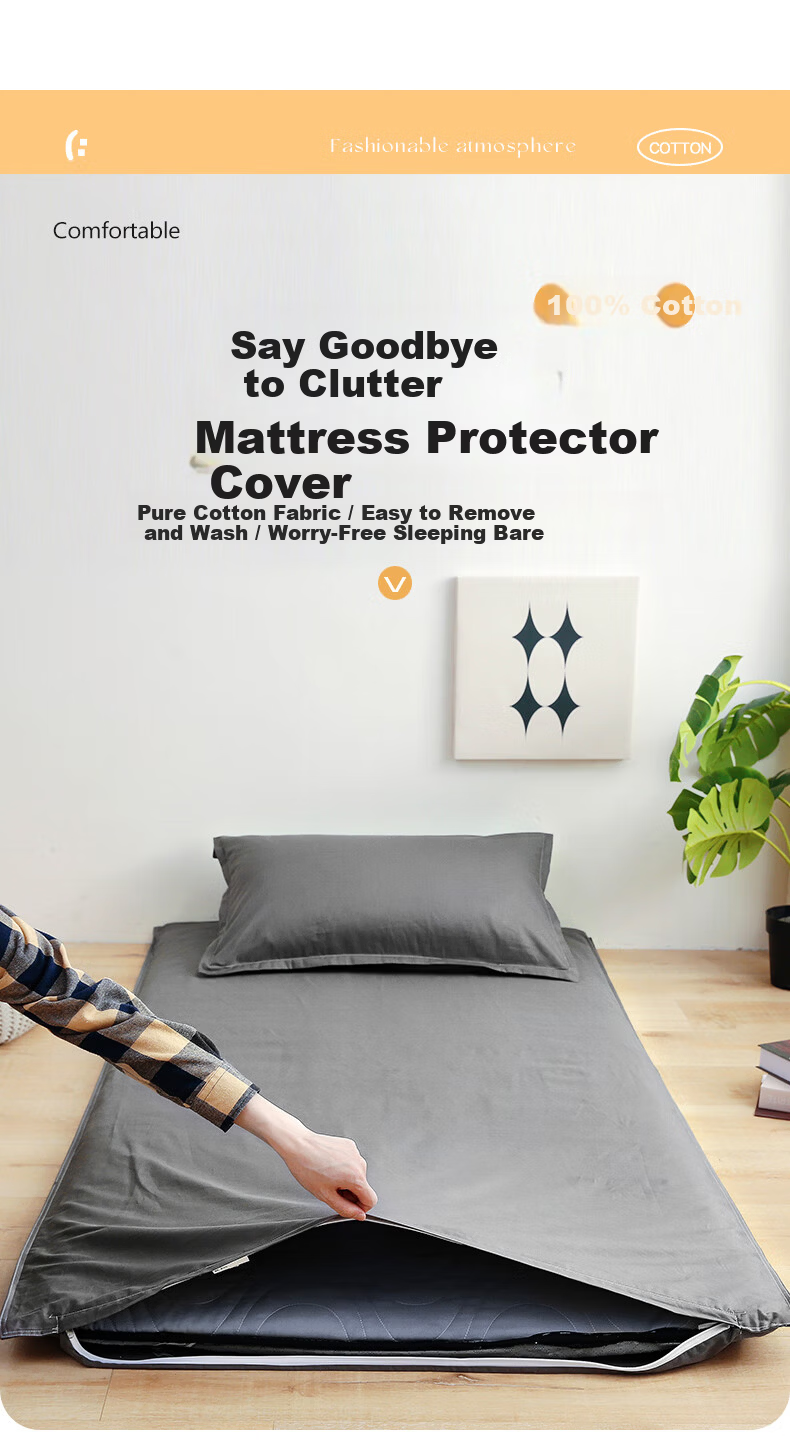 Yunjin Dormitory Mattress Protector Pure Cotton Fitted Sheet Full Coverage Mattress Cover Student Mattress Pad 90*200cm Premium Gray 1