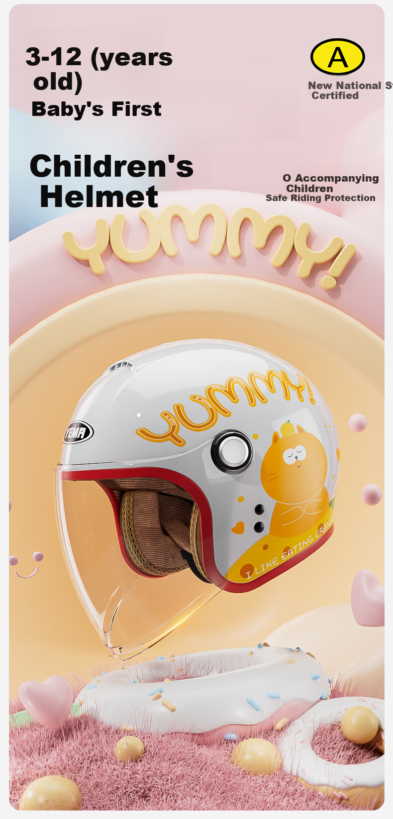 YEMA 3C Certified Children's Helmet Boys Girls All-Season Electric Motorcycle Safety Helmet Ages 3-12 Autumn Winter 3/4 Helmet 268S Elegant Blue 2