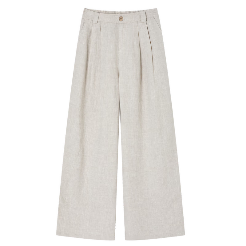 Demana Oxygen 100 Linen Spring Minimalist 3D Pleated Loose Wide-Leg Slimming Casual Pants for Women Premium Feel