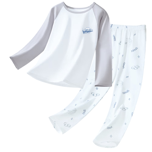 Yiershuang Boys' Cotton Mesh Pajama Set Spring Summer Kids' Homewear Breathable Air-Conditioned Outerwear for Older Boys and Teenagers