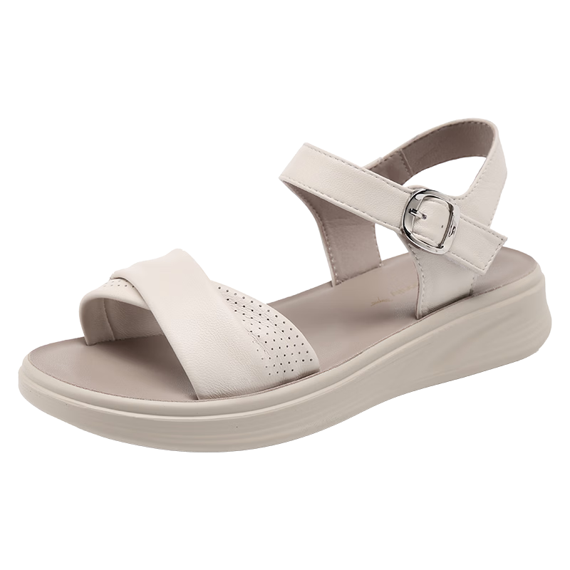 Red Dragonfly Women's Sandals New Soft Sole Mom Shoes Wear-Resistant Middle-Aged and Elderly One-Strap Beach Sandals WTK264811 Off-White Size 38