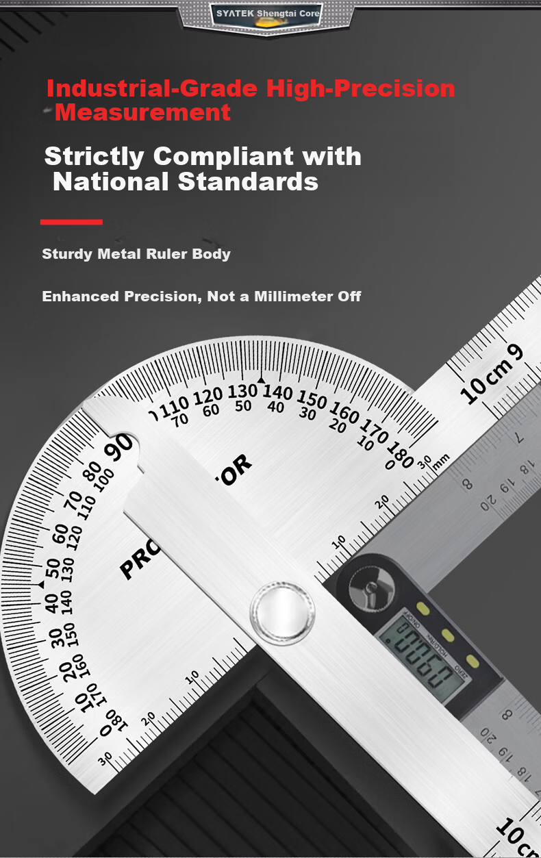 SYNTEK Angle Ruler, High-Precision Protractor, Industrial Angle Ruler, Movable Stainless Steel, Multifunctional Carpenter's Ruler, 120*200mm 4
