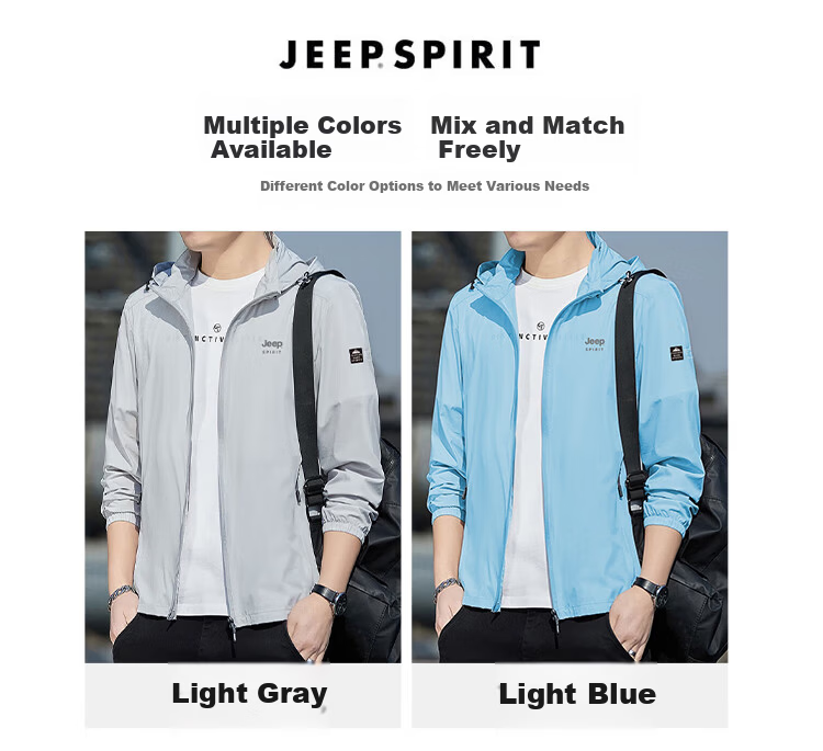 JEEP SPIRIT Men's Summer Ice Silk UV Protection Ultra-Thin Breathable Sun Protection Jacket Fishing Skin Coat 5