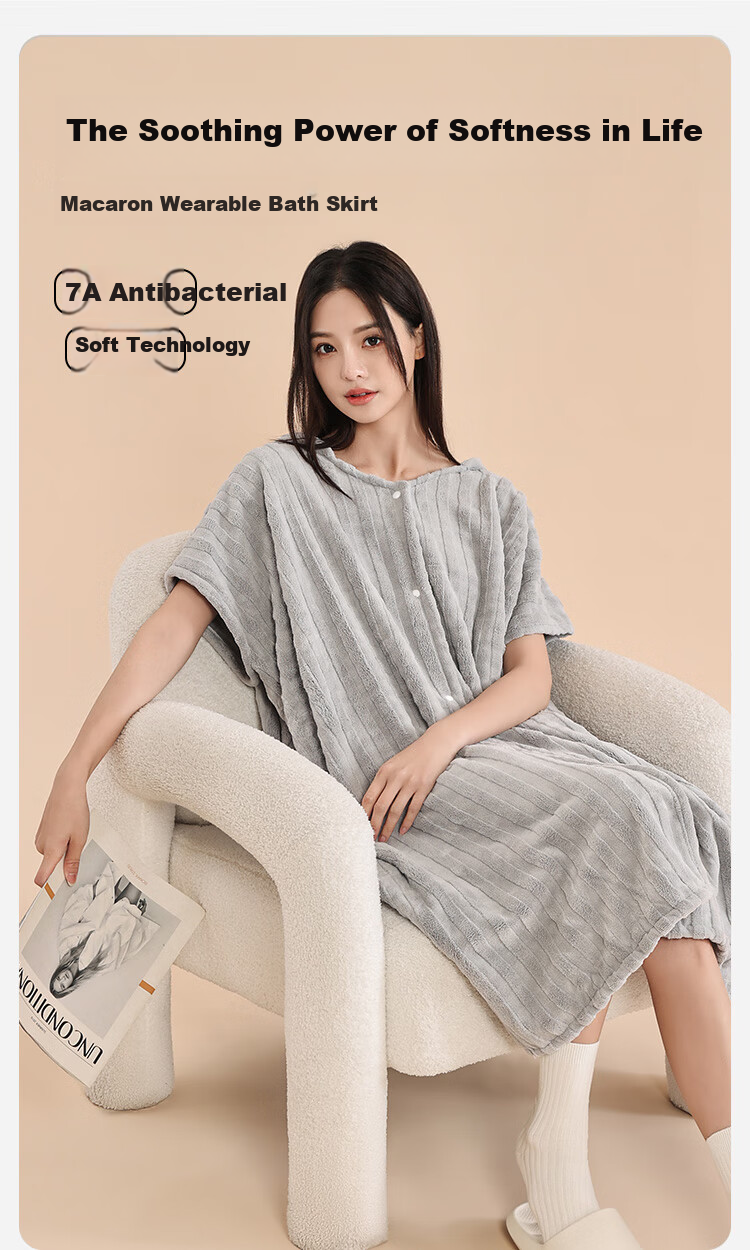 Sanli Home Hooded Bath Skirt Women Quick-Dry Water-Absorbent Lint-Resistant Towel Bathrobe Men Couples Bathrobe Sleepwear Off-White 1