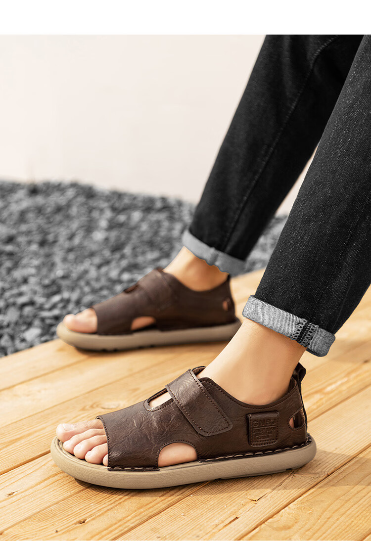 G.N.Shi Jia Leather Sandals for Men, Summer New Style Soft-Soled Breathable Beach Shoes, Dual-Use Casual Slippers, Versatile Commuter Driving Shoes 21