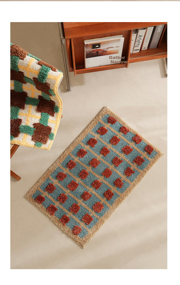 Cartifia Vintage Style Thickened Absorbent Bathroom Mat Non-Slip Home Carpet Small Red Check 40x60cm 13