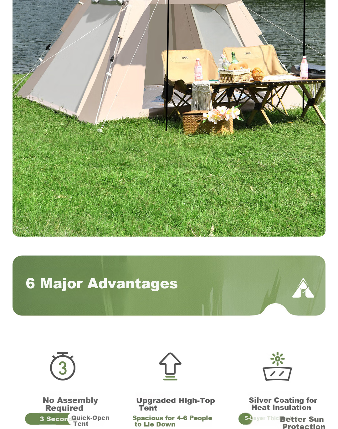 Deli Outdoor Camping Picnic Portable Blackout Tent Sunshade Rainproof Foldable Canopy 2