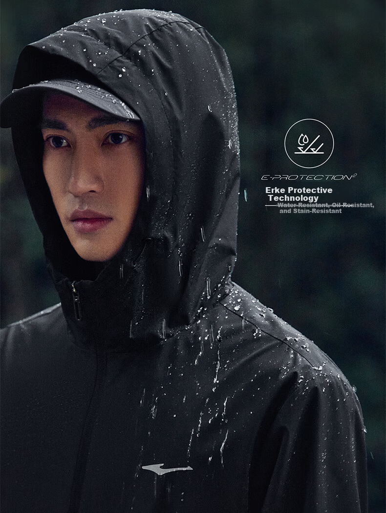 ERKE Men's Jacket 2026 New Outdoor Casual Hooded Waterproof Mesh Lined Sports Windbreaker Versatile Casual Wear 4