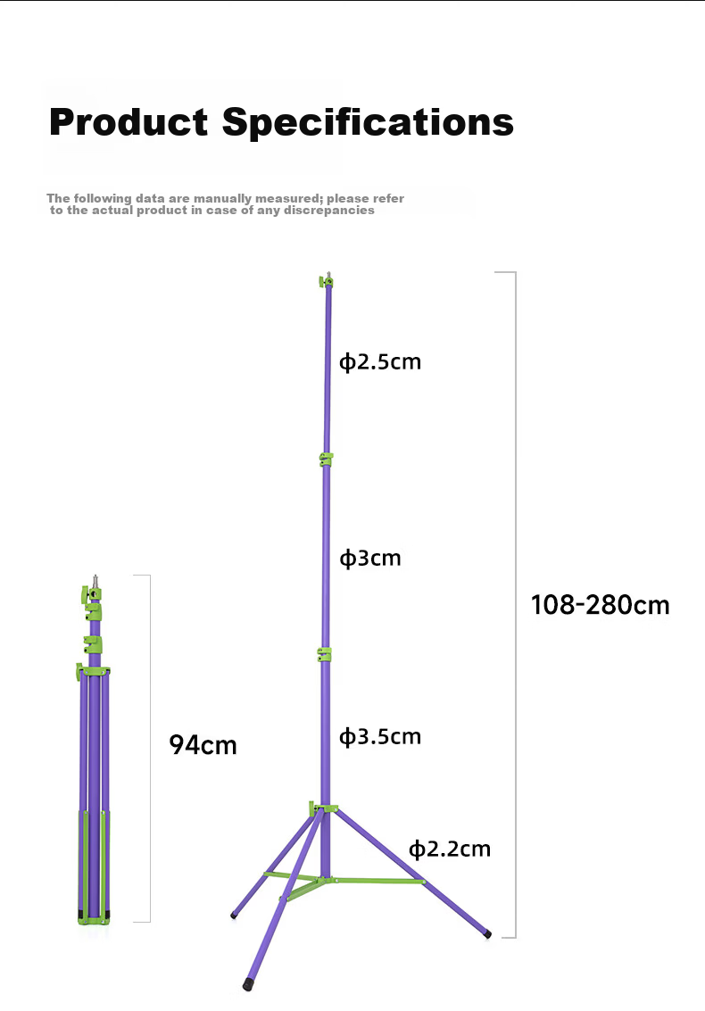 AMBITFUL ZhiJie Purple Green GM280P Portable 2.8m Pneumatic Light Stand 1/4 Inch Interface Photography Flashlight Tripod Heavy-Duty Universal 11