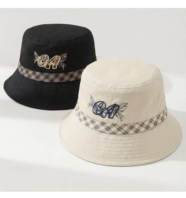 CACUSS Women's Fisherman Hat Spring Summer Outdoor Casual Embroidered Sunshade Breathable Cotton Bucket Hat Slimming Face Lanye Black 21