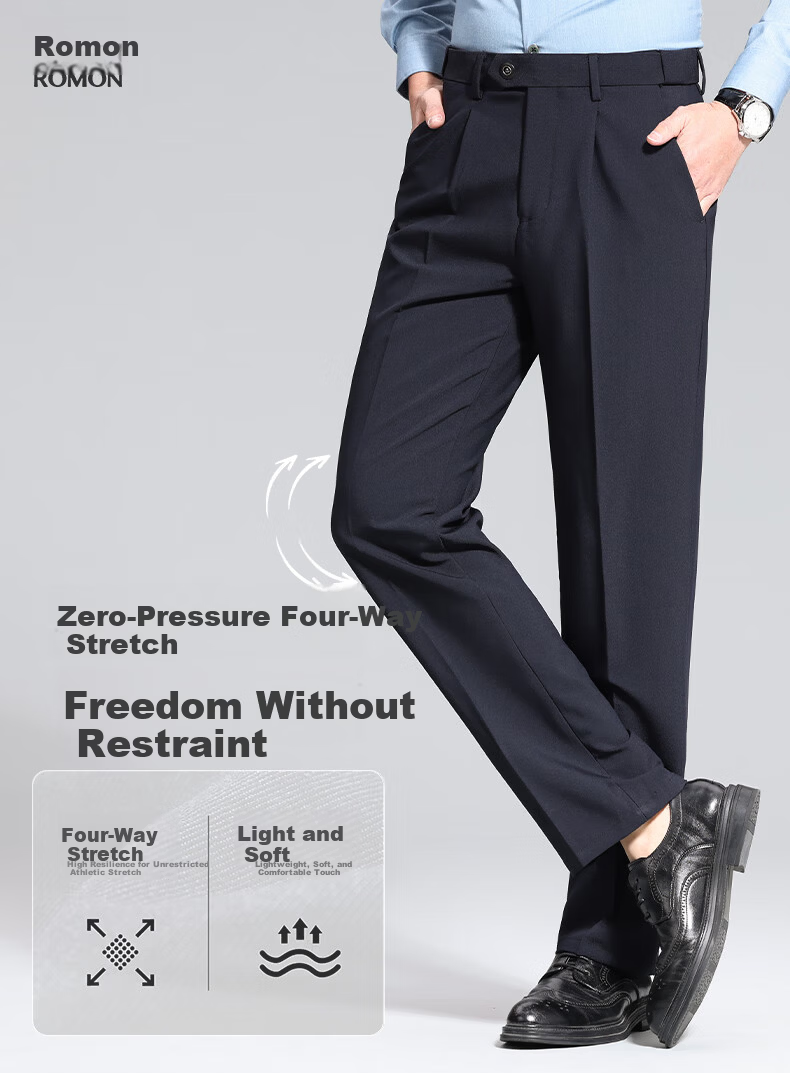 ROMON [Wrinkle-Resistant And No-Iron] Men's Dress Pants, New Style for Young And Middle-Aged Men, Straight-Leg Loose Business Cargo Trousers, Casual Pants for Me 1