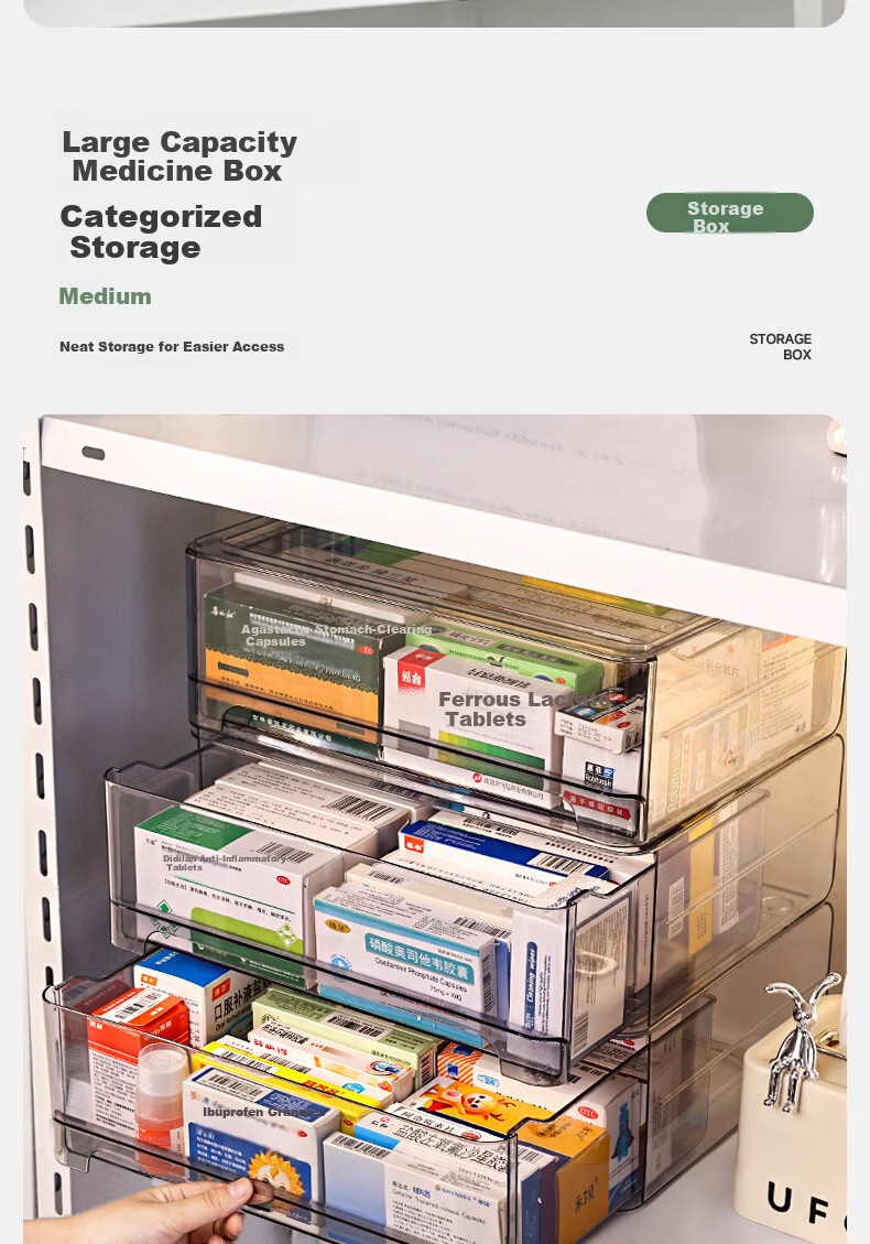 Kousu Medicine Storage Box Desktop Medicine Chest Drawer Storage Cabinet Large Capacity Medical Box Large Household Size 5