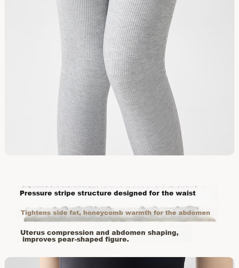 Youkeshu Women's Vertical Stripe Thickened Thermal Leggings Autumn Winter Slimming Cotton Pants Gray 4