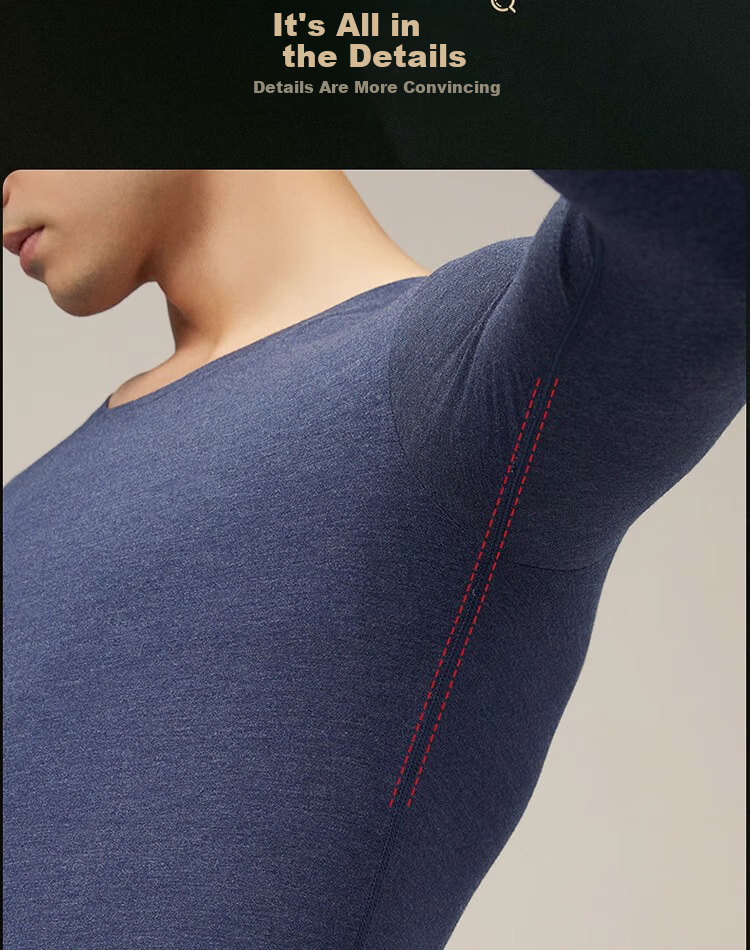BOPRUIEY Men's Thermal Underwear Set Thin Heated Tight-Fitting Autumn Winter Thermal Shirt and Pants 12