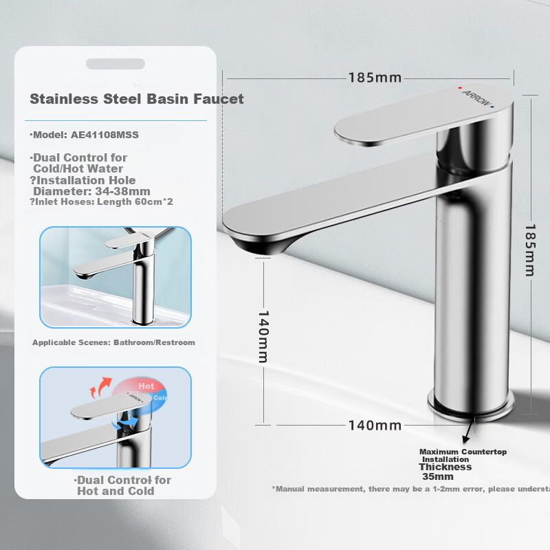 ARROW 304 Stainless Steel Brushed Bathroom Basin Faucet AE41108MSS