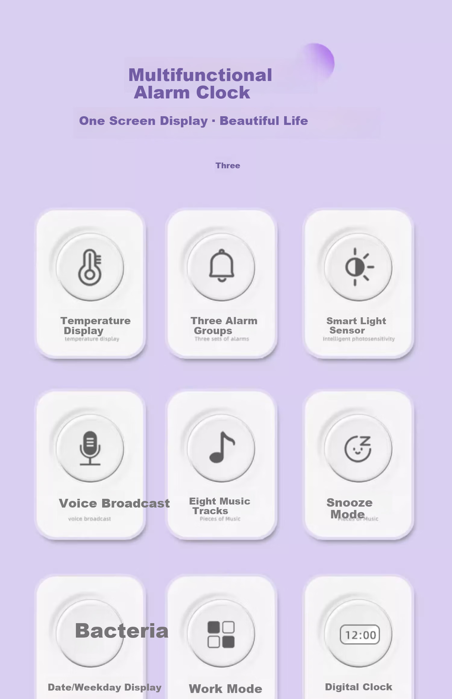 Bangu Mountain Student Alarm Clock Wake-Up Device Kids Boys Girls Smart Electronic Clock Multifunctional Purple Set 1