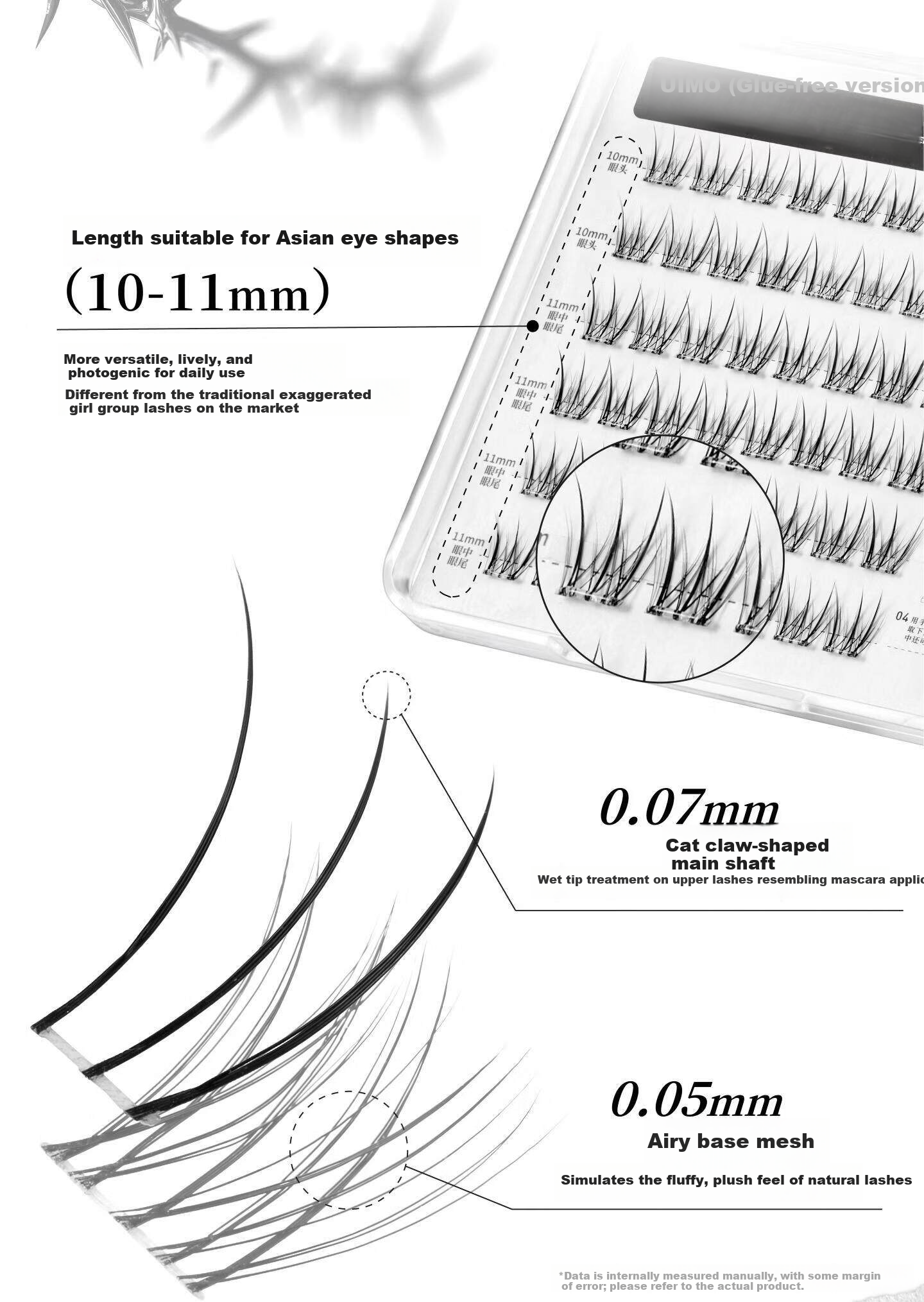UIMO Rose Knight No-Glue False Eyelashes Korean Asian Airy Fox Style Eyelashes Thorn 12