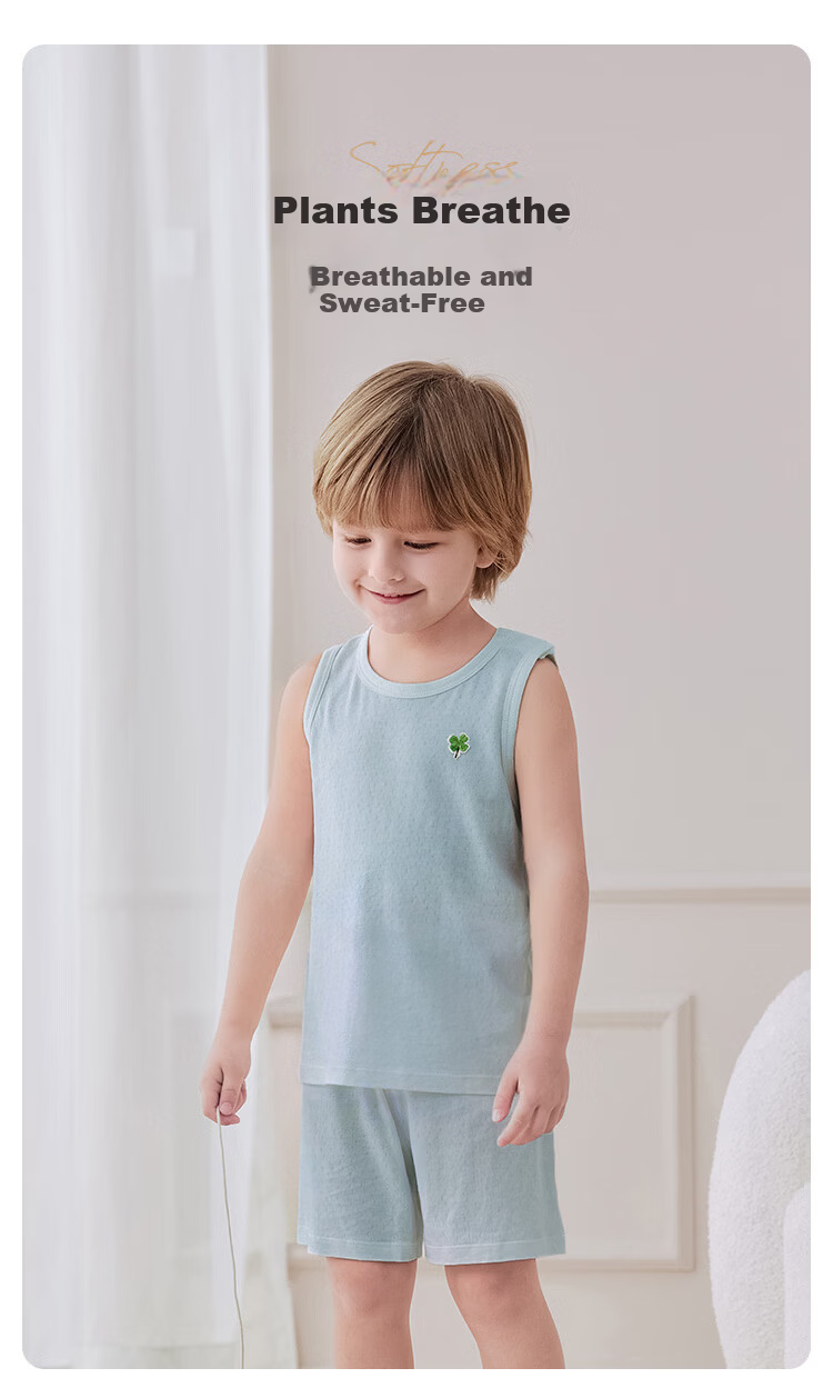 Babylove Baby Vest and Shorts Two-Piece Set Summer Thin Breathable Bamboo Cotton Sleepwear for Boys and Girls 1