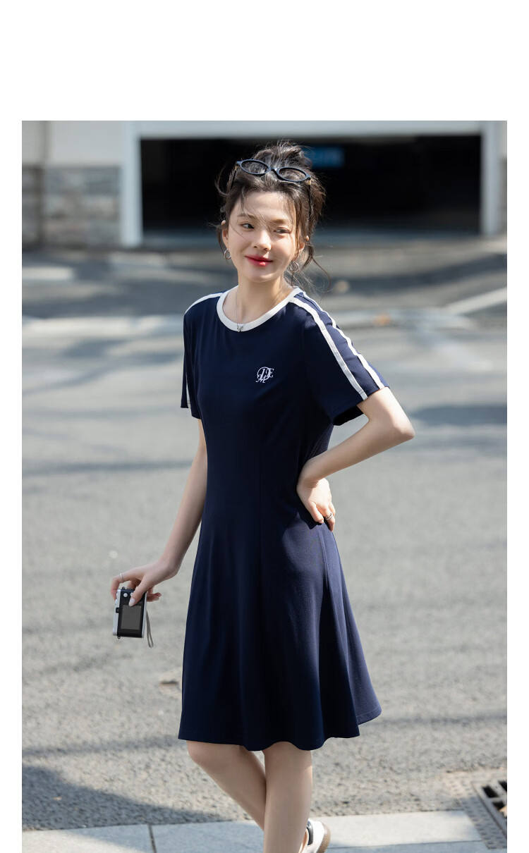 Demana Youth Trend Summer College Style Letter Embroidered Ribbon Decor Waist-Slimming Dress for Women Premium Quality 13