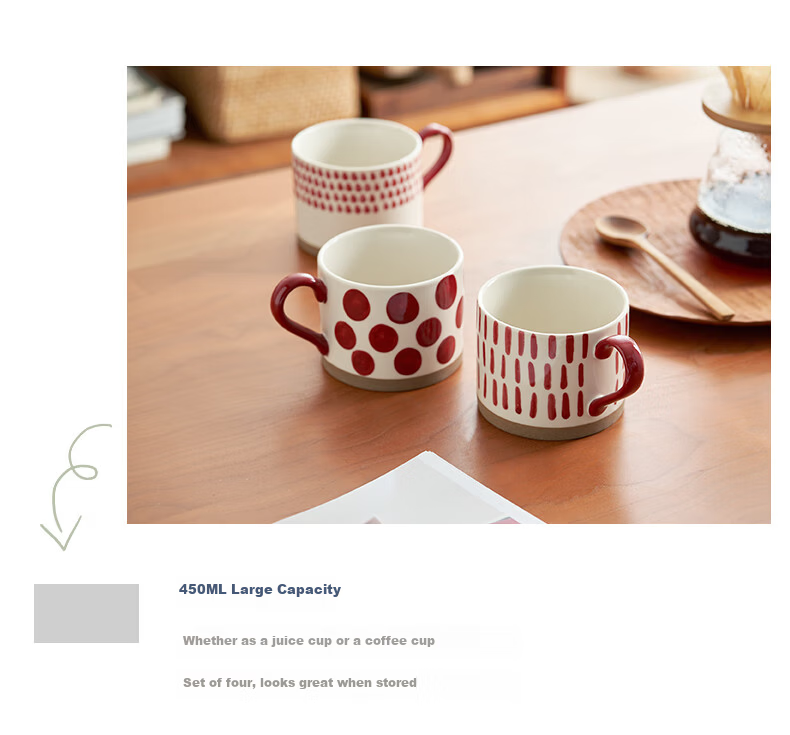 Siyue Ceramic Mug Home Breakfast Cup High-Value Red Striped Coffee Cup 450ml 17