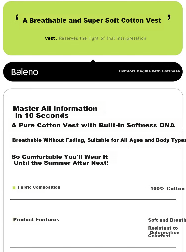 Baleno Women's Pure Cotton Sleeveless Vest Summer Outerwear 2026 New Loose Casual Basic Tank Top 2