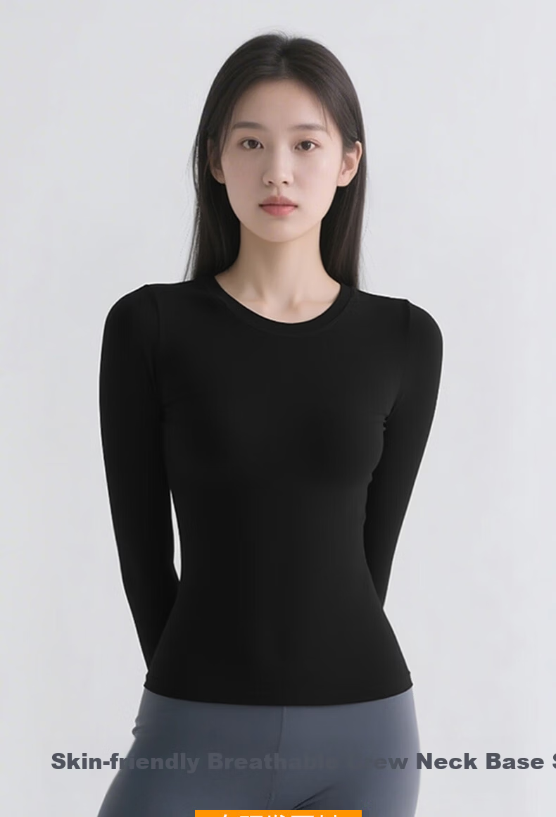 LangSha Women's Long Sleeve Round Neck Slim Fit Knit Top Autumn Winter Base Layer Shirt 1