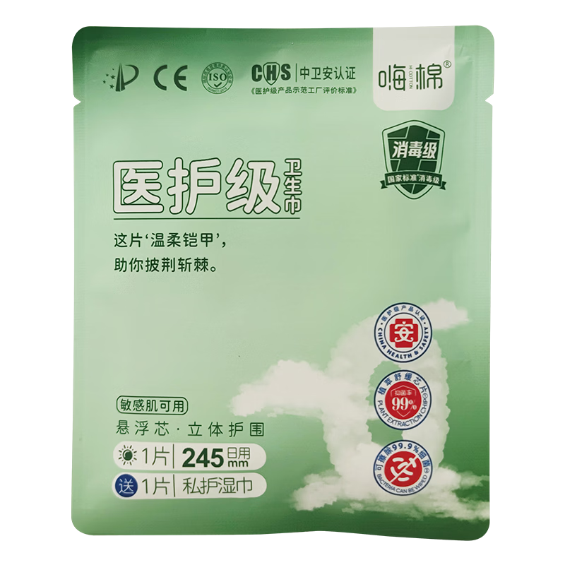 Haimian Medical-Grade Sanitary Napkins, Daily Use, 245mm Ultra-Thin, Super Absorbent, Breathable, Antibacterial, Sensitive, with Infrared Chip, 1 Piece Per Pack