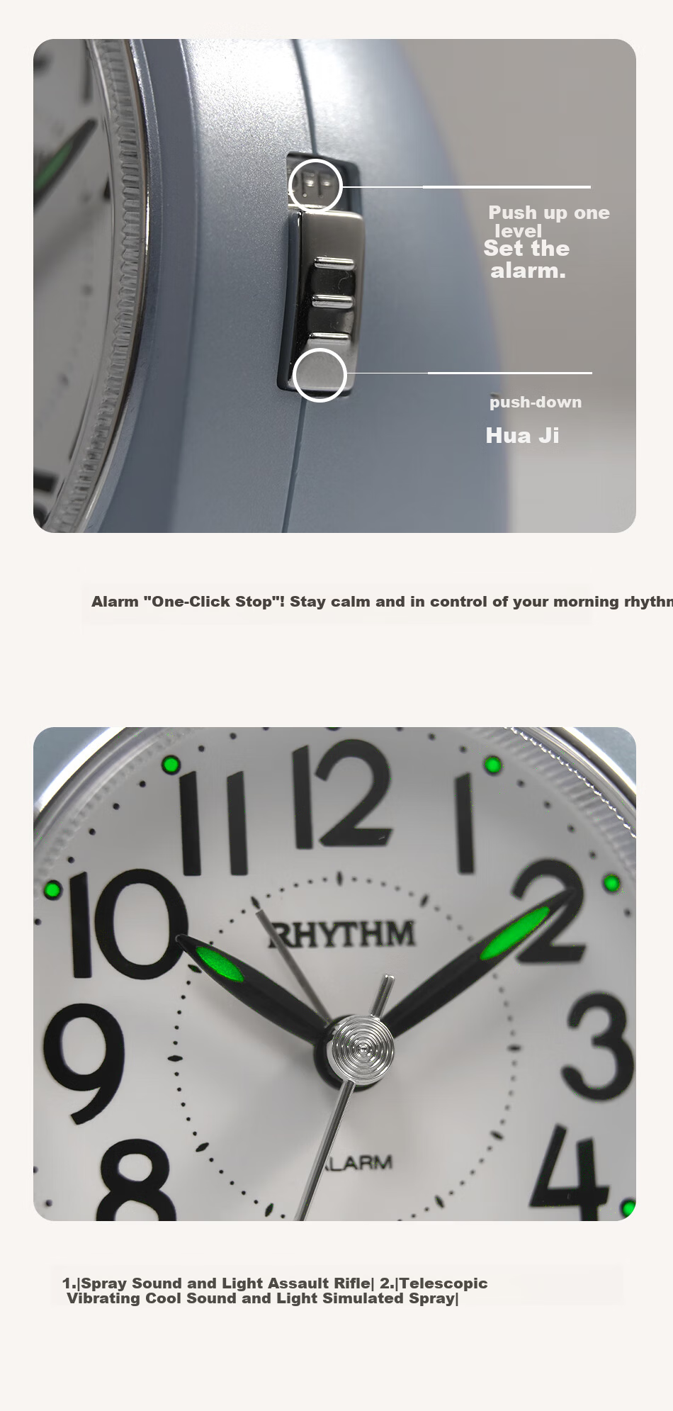 RHYTHM Cute Student Night Light Alarm Clock for High School, Middle School, and Elementary Students, Simple and Practical Wake-Up Device, Loud Alarm for Boys, Back to School Season 11