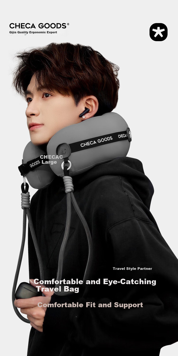 CHECA GOODS U-Shaped Neck Pillow Travel Portable Airplane Neck Support Long-Distance Neck Rest Nap U-Shaped Pillow with Visible Bag 1