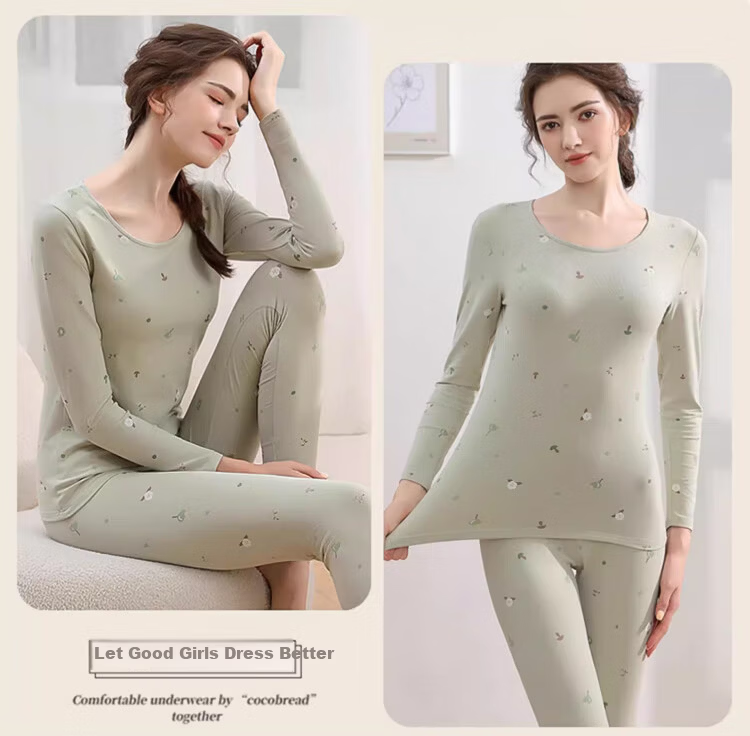 LangSha Youth Cotton Thermal Underwear Set for Girls 10A Antibacterial Thin Warm Cotton Top and Bottom Pajamas Student Teenager 16