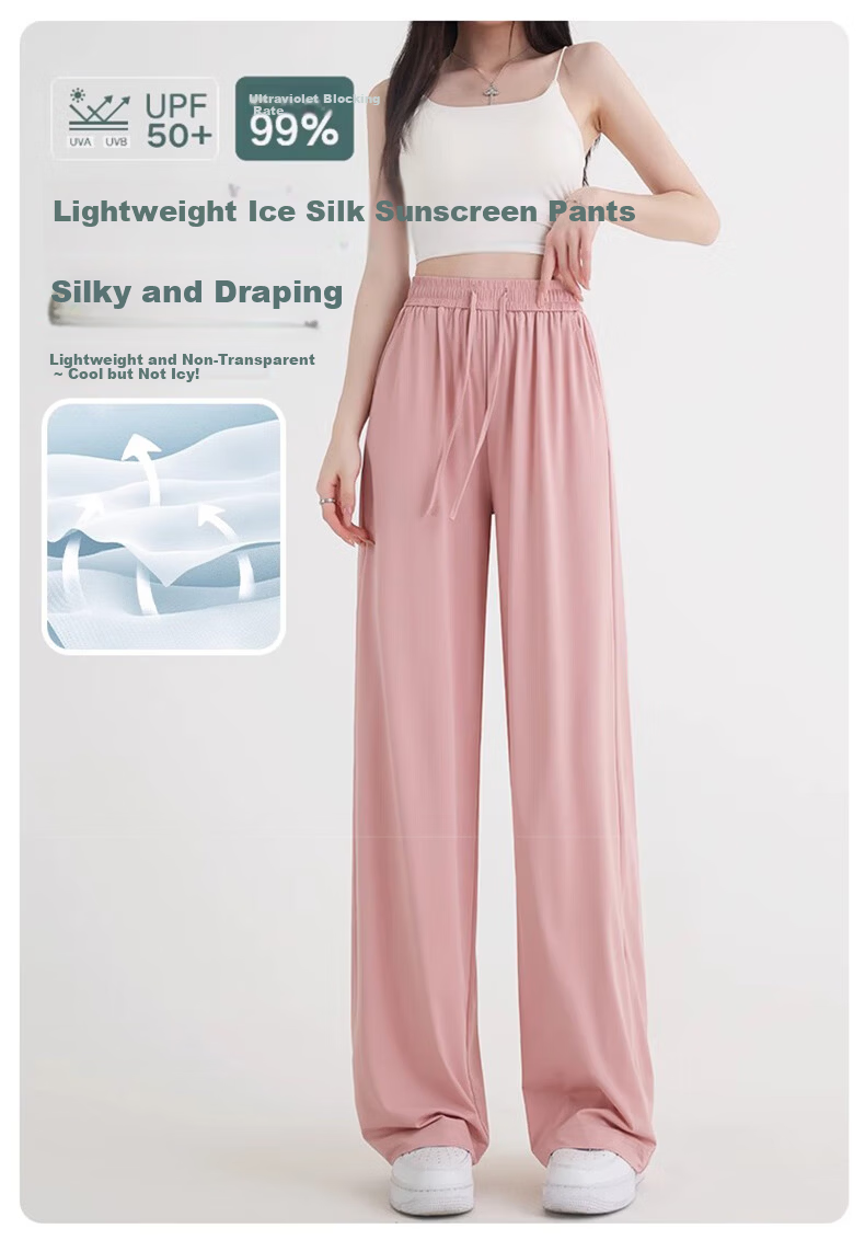 LangSha Ice Silk Wide-Leg Pants Women Summer Thin High-Waist Sun-Protective Slim Loose Straight-Leg Mosquito-Repellent Casual Trousers 1