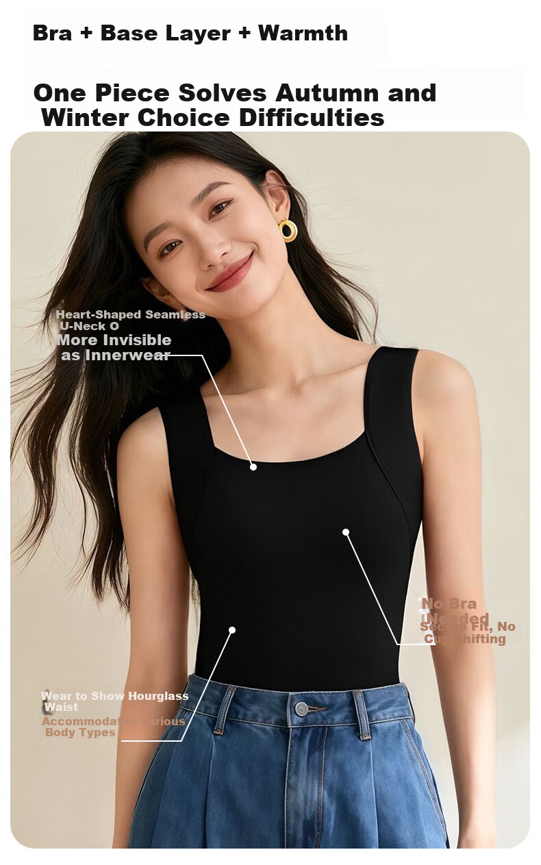 GUJIN Seamless Thermal Vest for Women with Chest Pad, Bra-Free Autumn Winter Integrated Base Layer Underwear 2