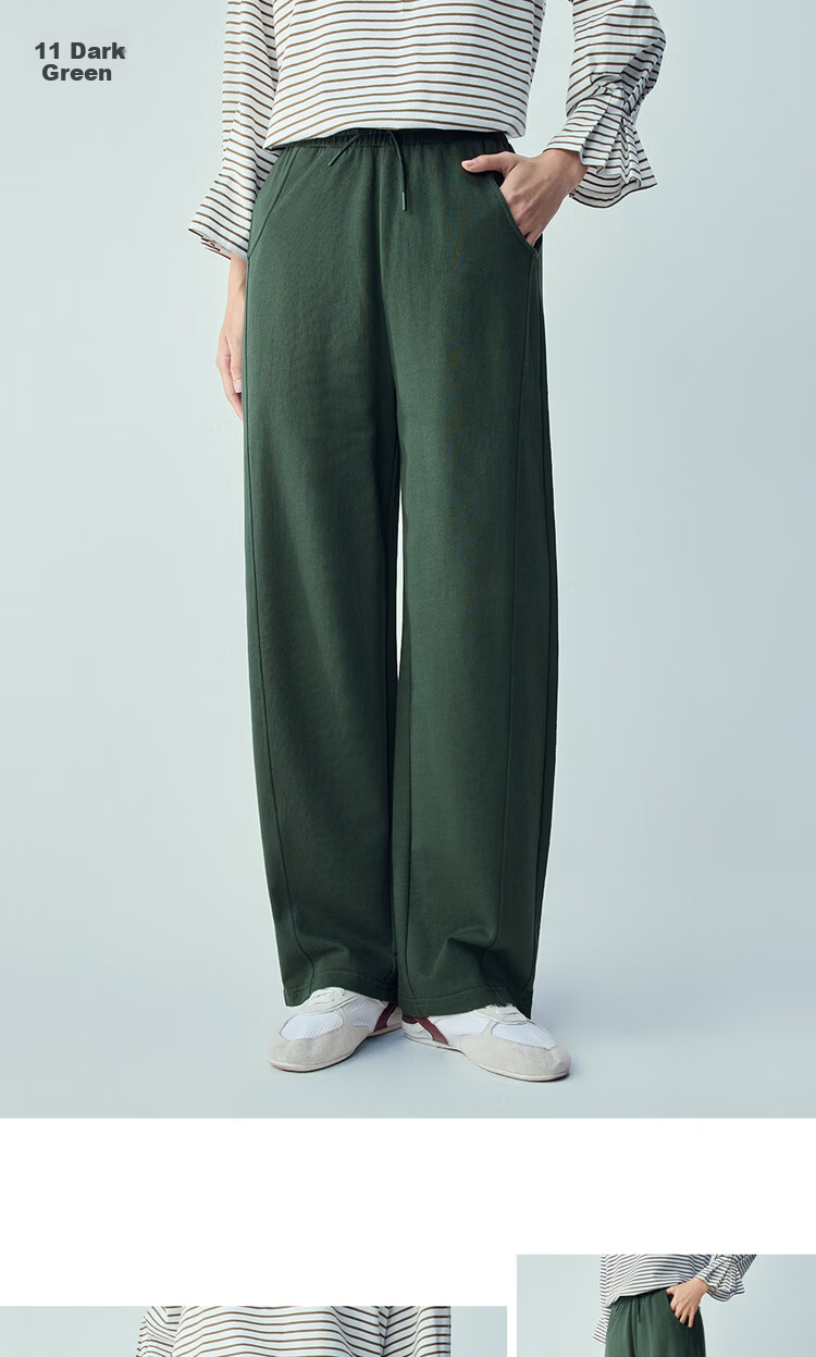 Giordano Women's 2026 Summer Pure Cotton Drawstring Elastic Waist Sports Sweatpants Casual Curved Pants 05416458 18