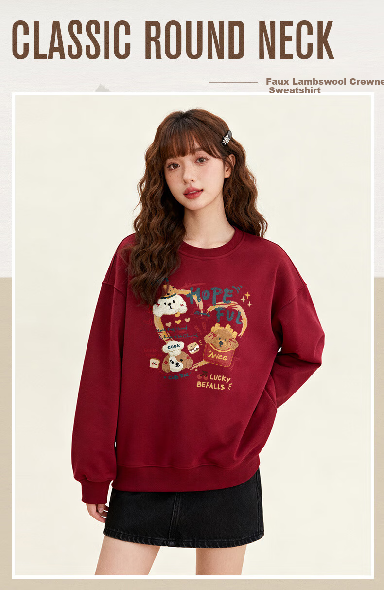 Baleno Women's Lamb Fleece Sweatshirt 2025 Autumn Winter New Korean Style Fleece Lined Thickened Long Sleeve Loose Hoodless Jacket 2