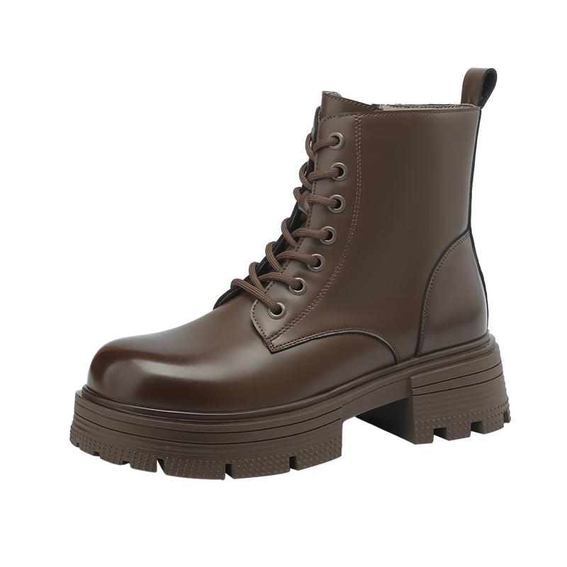 Daphne Women's Martin Boots Thick Sole Height Increasing Leather Short Boots Fleece Lined Warm Brown 37
