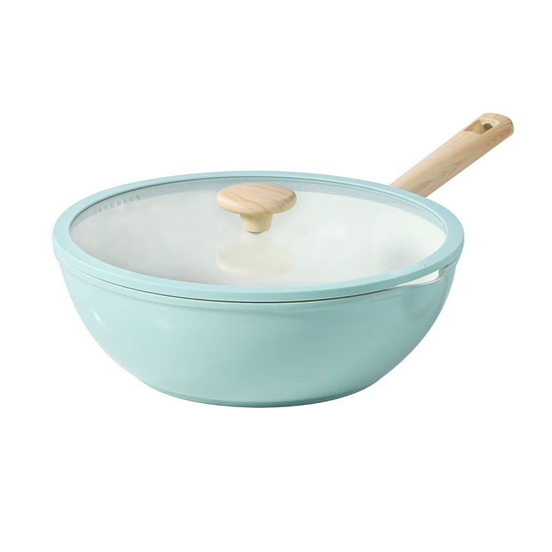 Carote Ceramic Non-Stick Frying Pan Wok 30cm, Household Induction and Gas Stove Compatible, Fluorine-Free Non-Stick Flat Bottom Skillet